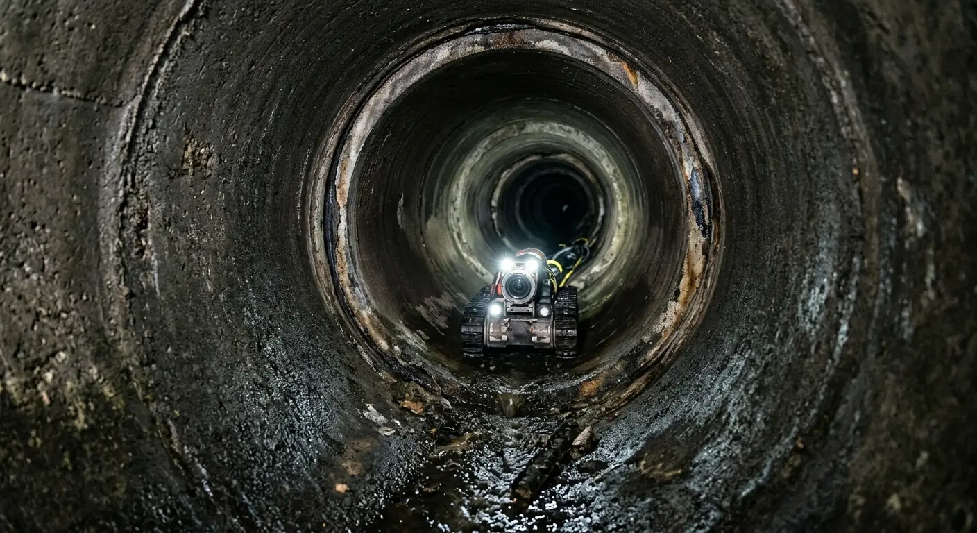 Robotic sewer camera inspecting pipe interior for Sewer Line Repair in Socorro